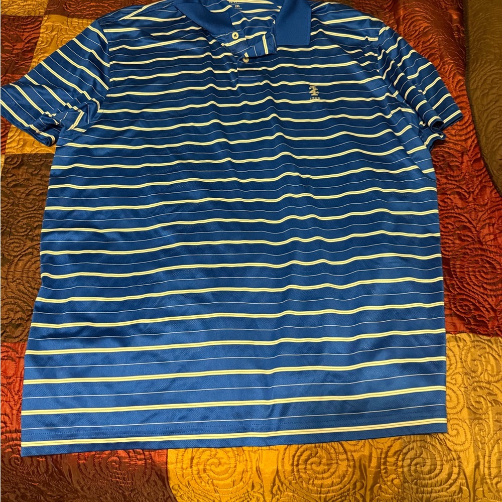 Izod Blue Polo with Yellow & White Stripes